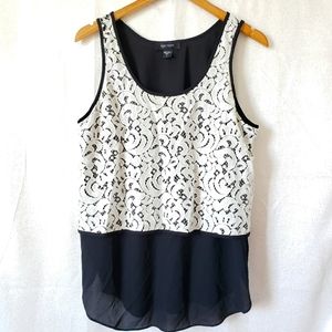 Karen Kane Double Layer Lace Sheer Top Large